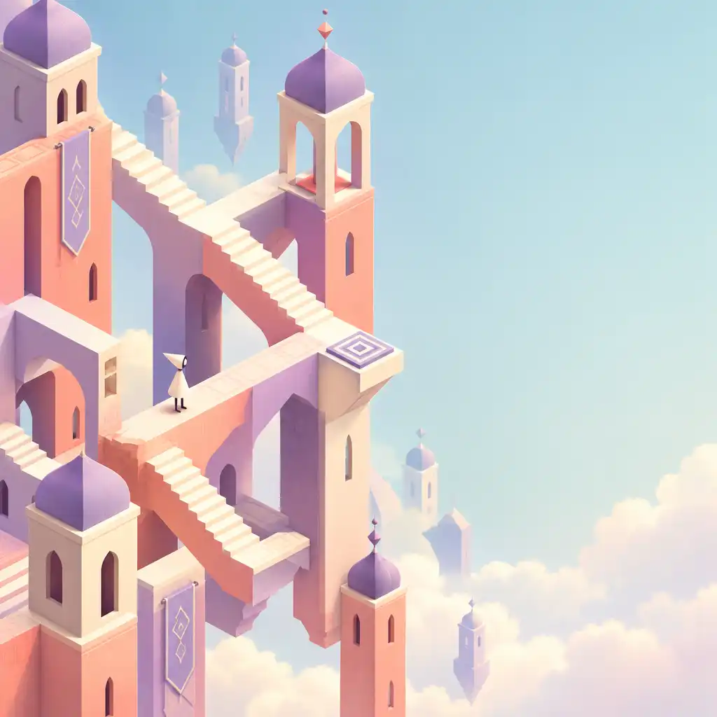 A Monument Valley lehetetlen geometriájú építménye: egymásba forduló lépcsők és lebegő templomok pasztell színekben