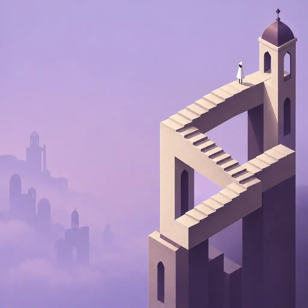 Egy lehetetlen lépcső a Monument Valley-ben, amely önmagába fordul és megtéveszti a perspektívát