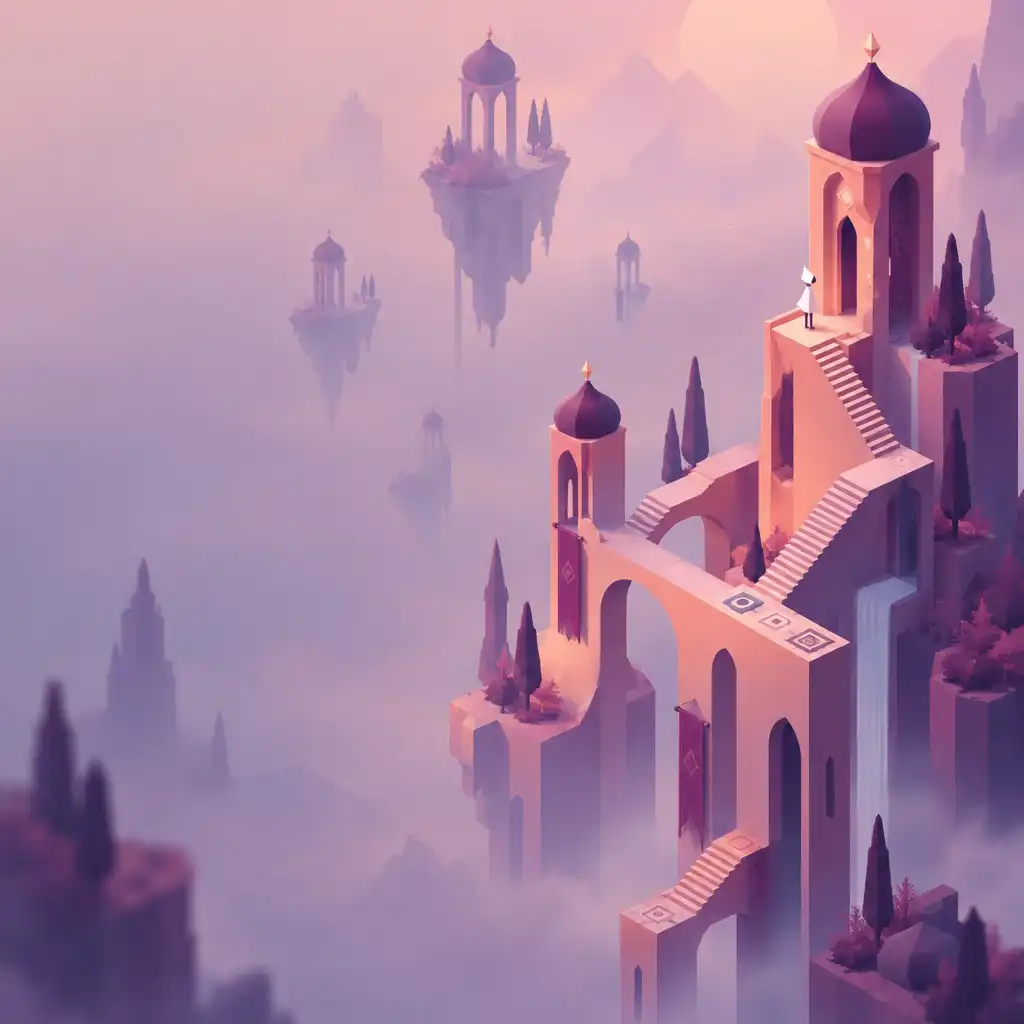 A Monument Valley szürrealista világa geometrikus lépcsőkkel és lebegő templomokkal